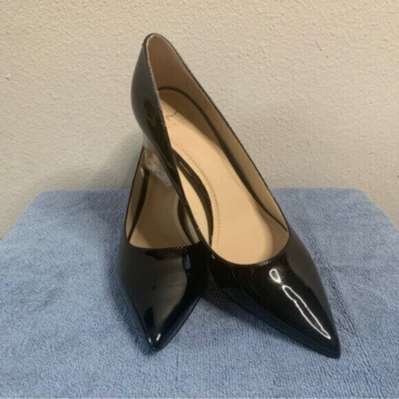 Marc Fisher Ltd Black Patent Leather Pointed Toe Clear Block Heels - Picture 9 of 15